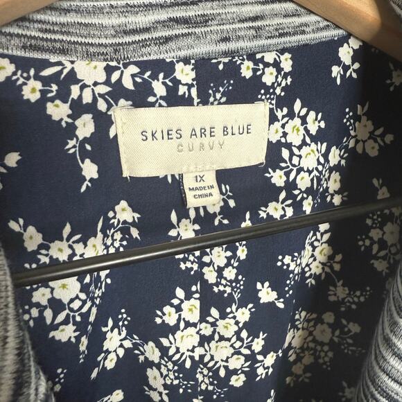 SKIES ARE BLUE CURVY Knit Blazer with Rib Trim Sleeves Gray Stripe Size 1X - Picture 10 of 13